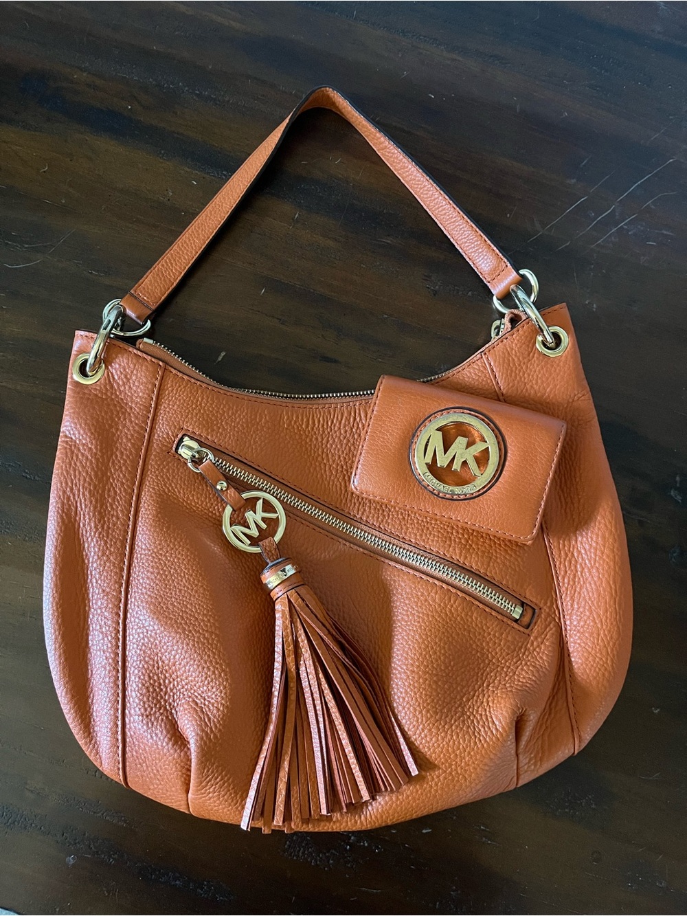 Michael Kors Burnt Orange Leather Hobo with Gold Hardware